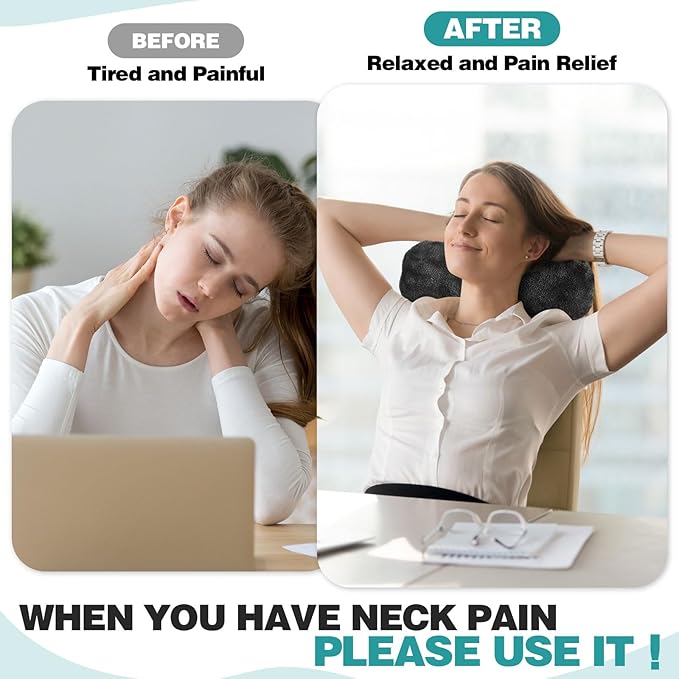 1 Pc Neck Pillow for Recliner Headrest Pillow Bone Shaped Chair Plush with Adjustable Strap Neck Support and Pain Relief Curve Head Cushion for Car Travel Airplane (Black) - Bloomnest