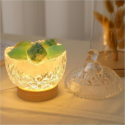 Himalayan Salt Lamp Night Light, Aromatic Diffuser Stone with Wood Base & Lid, LED USB Salt Lamp for Office, Bedroom, Bathroom, Gift for Relaxation & Sleep(Green) - Bloomnest