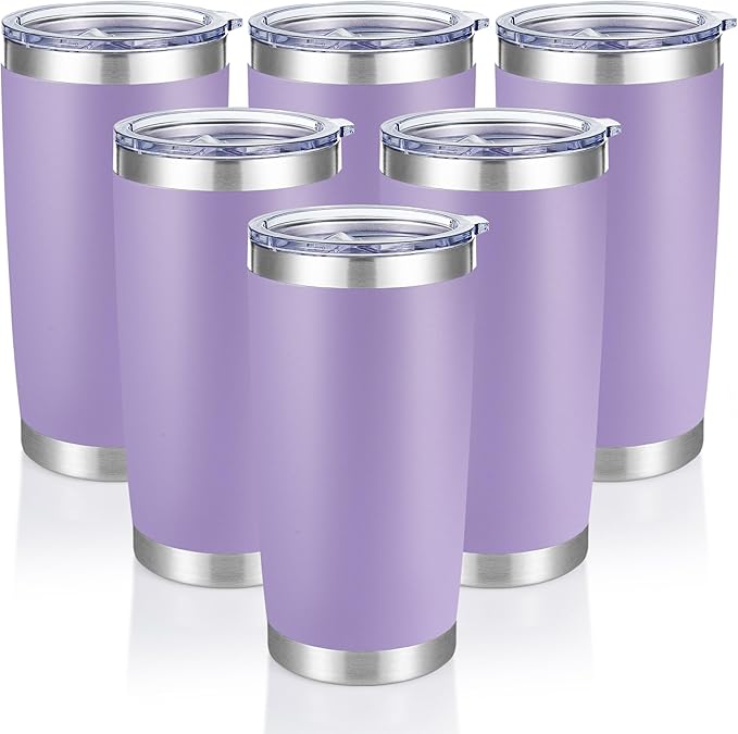 20 oz Tumblers Bulk Stainless Steel Tumbler with Lid Double Wall Vacuum Insulated Coffee Mug 20oz Powder Coated Cup for Hot and Cold Drinks, Purple, 6 pack - Bloomnest