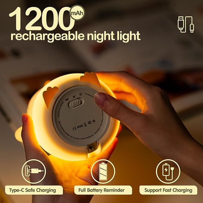 ATSUI Penguin Night Light, LED Squishy Novelty Animal Night Lamp, Food Grade Silicone, 2 Level Dimmable, Nursery Nightlight for Desk Decor, Funny Gifts Stuff for Boys Girls Baby, White Elephant Gifts - Bloomnest