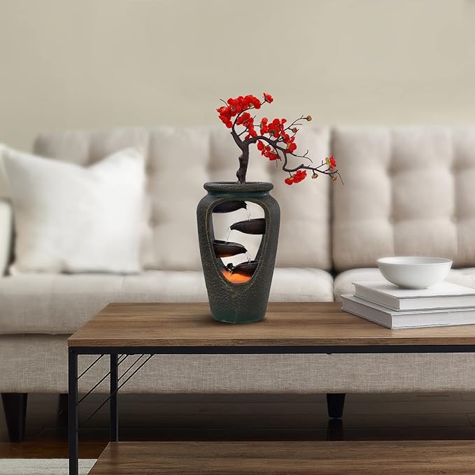 20Inch Tabletop Decorative Flower Vase Style Bonsai Waterfall Fountain Humidifier with LED Lights and Atomizer, Desktop Water Fountains for Any Dining Room, Living Room, Bedroom, Cafe Or Office - Bloomnest