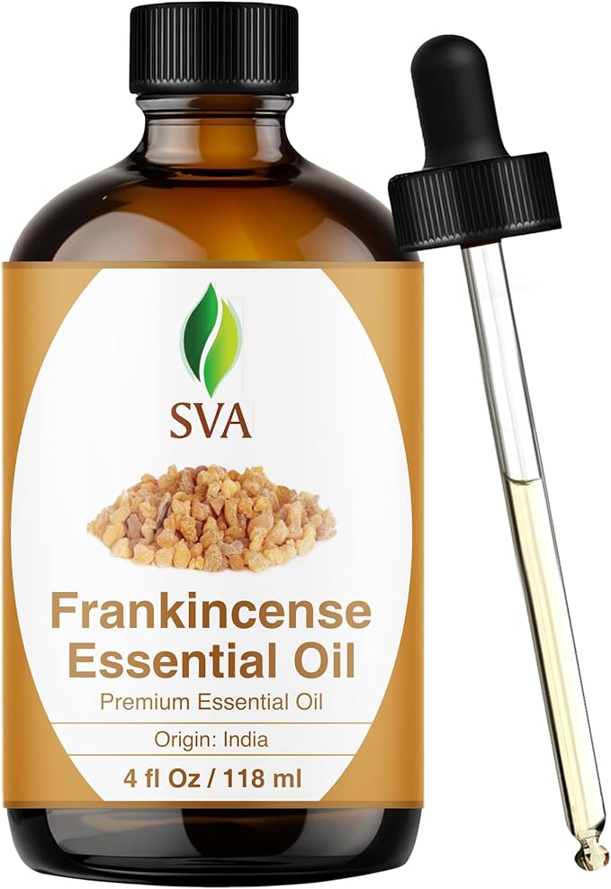 SVA Frankincense Essential Oil – 4 Fl Oz – 100% Natural Boswellia Serrata Oil - for Diffuser, Hair Care, Face, Skin Care, Aromatherapy, Scalp and Body Massage, Soap and Candle Making – with Dropper - Bloomnest