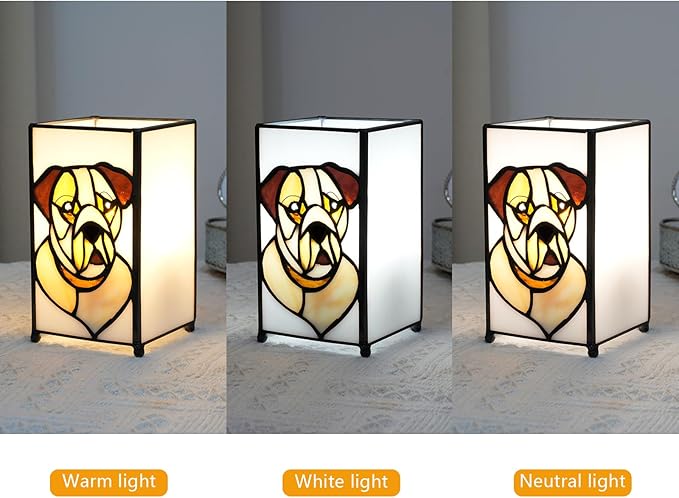 Tiffany Lamp Stained Glass lamp Small Bedside Table Lamps for Living Room Home Decor,Girls Women Birthday Halloween Christmas Thanksgiving Day Gift,Dog - Bloomnest