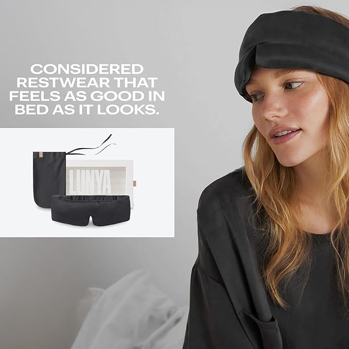 Lunya Sleep Mask with Box - Washable Silk Sleeping Mask and Headband for Beauty Routines - Thermoregulating Comfort for Restful Nights - Silk Eye Mask for Women - Small - Meditative Grey