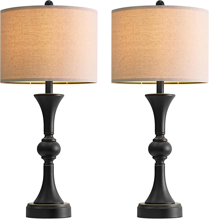 Table Lamps Set of 2, 28" Tall Bedside Table Lamp for Living Room, Bedroom, End Table Lamps with USB A+C Charging Ports, Modern Nightstand Lamps, Matte Black Finish, Farmhouse - Bloomnest