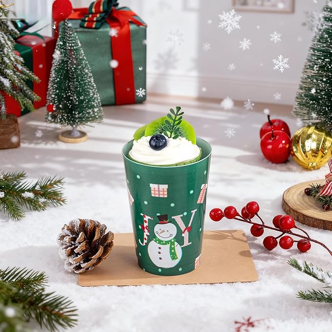 I00000 50Pcs 12oz Snowman Pattern Design Christmas Plastic Cups, Premium Disposable Cups, Green Xmas Party Cup with Santa Claus Pattern Design, Perfect for Christmas Party - Bloomnest