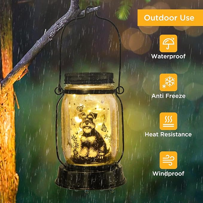 Schnauzer Gifts for Women/Men Schnauzer Solar Lanterns Dog Mom Birthday Dog Lovers Lantern Pet Loss Pet Memorial Lights Solar Garden Decoration for Yard, Patio,Backyard,Porch Torches - Bloomnest