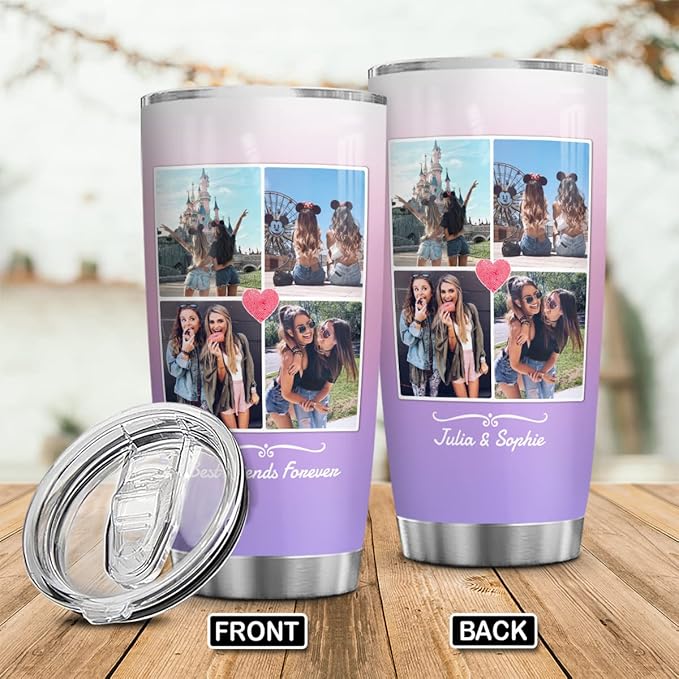 Wassmin Personalized Tumbler Customized Tumblers With Picture Text Stainless Steel 20oz 30oz Insulated Travel Cup with Pictures Photos Gifts For Best Friends Bestie Bff Soul Sister Women Girls - Bloomnest