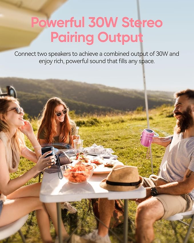 Portable Bluetooth Speaker with Lights, Stocking Stuffers, Powerful Crystal Clear Sound, IPX5 Waterproof, All Day Playtime, BT 5.3, TWS Paring, Small Wireless Speaker for Outdoor, White Elephant Gifts - Bloomnest