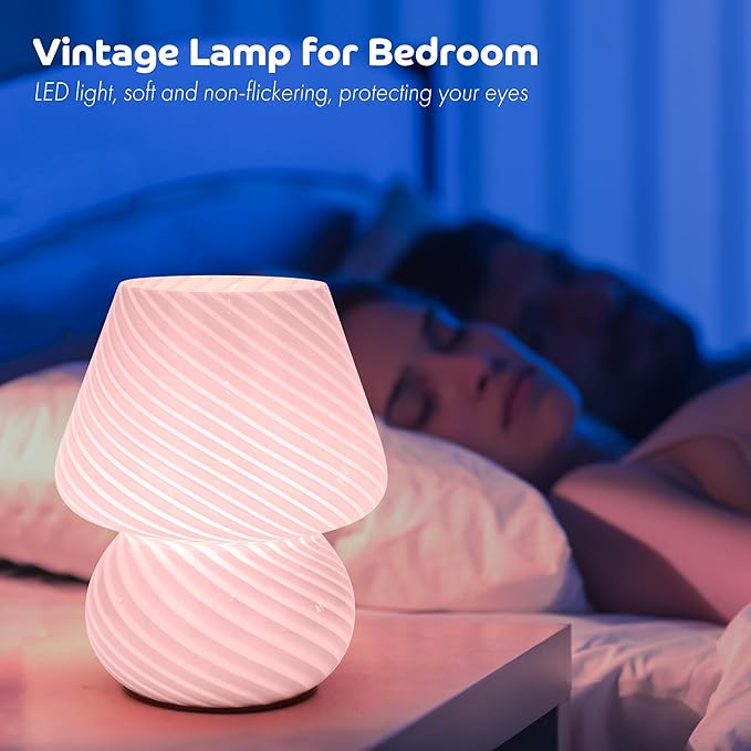 Battery Operated Mushroom Lamp-Cute Small Pink Aesthetic Table Lamp with Timer,Cordless Bedside Lamp for Girl Gifts,Glass Decorative Lamp for Bedroom/Entryway/Shelf/Desk Decor/Dorm/Office - Bloomnest