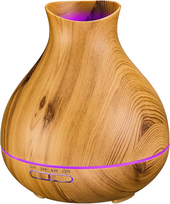 BZseed Aromatherapy Essential Oil Diffuser 550ml 12 Hours Wood Grain Aroma Diffuser with Timer Cool Mist Humidifier for Large Room, Home, Baby Bedroom, Waterless Auto Shut-off,7 Colors Lights Changing - Bloomnest