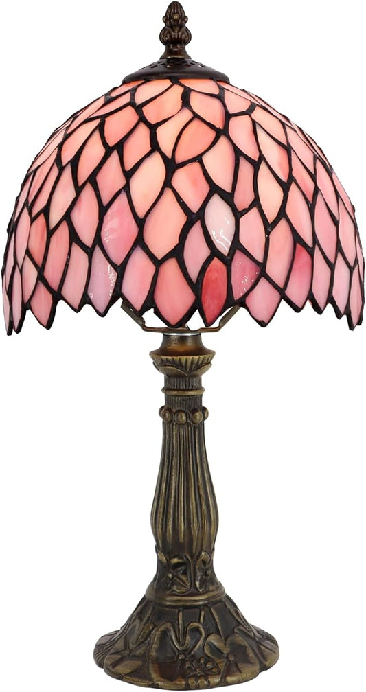 Small Tiffany Lamp Mini Accent Table Lamp Stained Glass Desk Memory Lamp Sympathy 8X14.5 Inch (Pink Wisteria) - Bloomnest