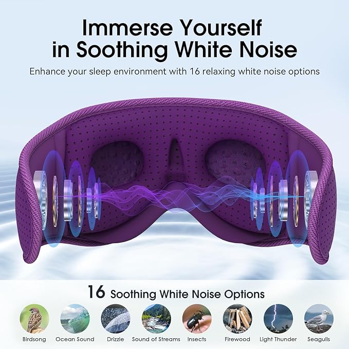 MUSICOZY White Noise Sleep Mask Headphones with 16 Soothing Sounds, Bluetooth Sleep Mask 3D Wireless Music Sleeping Headphones for Side Sleeper - Bloomnest