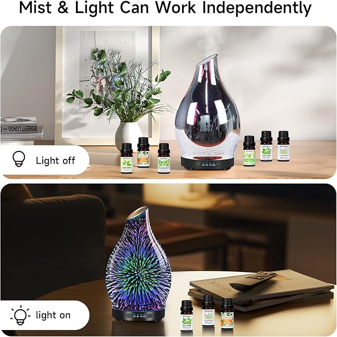 Essential Oil Diffuser & Essential Oils Set, Glass Aromatherapy Diffuser, 6 Oils Gift Pack (Lavender Tea Tree Lemongrass Sweet Orange Eucalyptus Peppermint) - Bloomnest