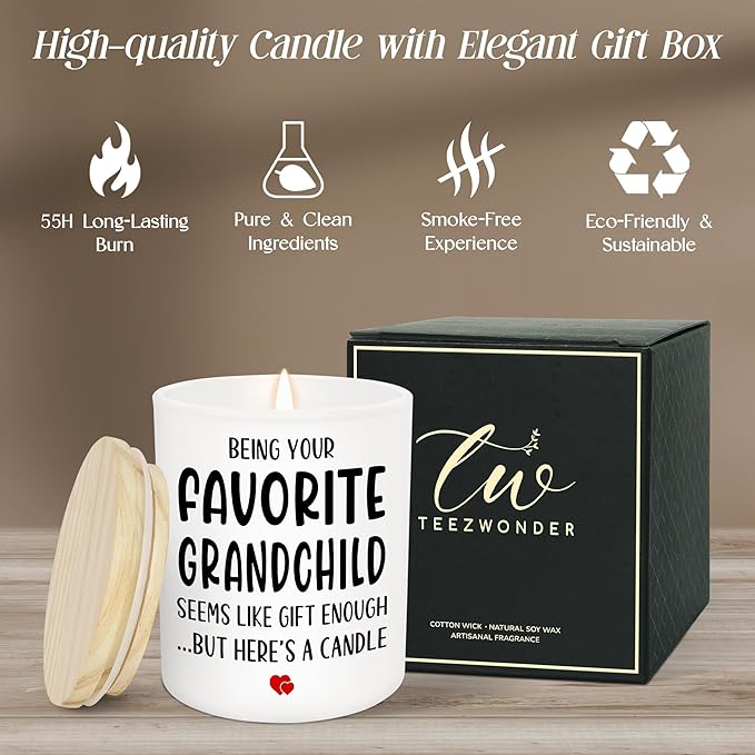 TEEZWONDER Christmas Grandparents Gifts from Granddaughter Grandson Grandkids – Scented Candle Vanilla Lavender 10oz – Birthday Gifts for Grandma Grandpa Papa Grammy Mimi Nini Nana - Bloomnest