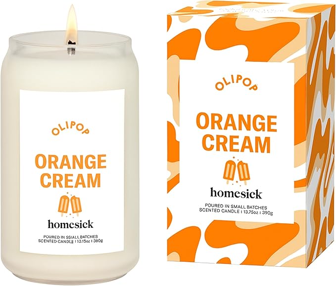Homesick – Olipop Orange Cream Scented Candle – Premium 13.75 oz Soy Wax Candle in Glass Jar with Cotton Wick, 60–80 Hour Burn, Nostalgic Citrus Vanilla Scent, Wedding & Engagement Gifts for Couples - Bloomnest