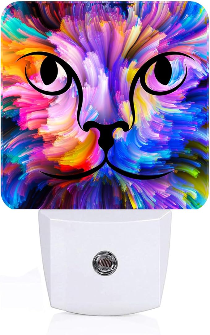 Colorful Cat Face Night Light,Plug Into Wall Decor for Stairway,Hallway,Kitchen,Dusk to Dawn Sensor Nightlights for Boys/Girls/Women/Men Room Gifts - Bloomnest