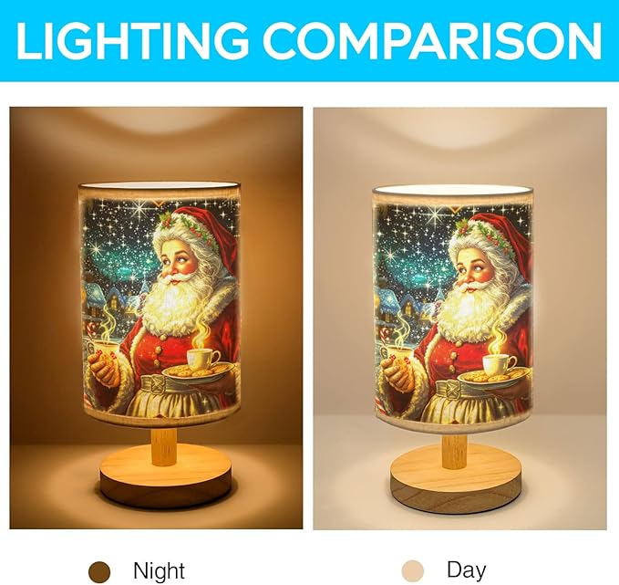 Mrs. Claus Table Lamp LED 3-Color Pressed Bedside for Merry Christmas, Mrs. Claus Shade Christmas Table Lamp with Wood Base for Bedroom Living Room Desk Office - Bloomnest