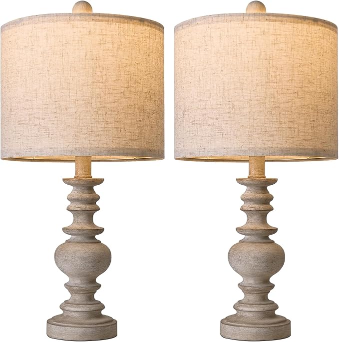 BOBOMOMO Tradition 20" Rustic Table Lamp Set of 2 for Living Room Bedroom Bedside Desk Lamps Bedroom Nightstand Vintage Lamps Linen（Suitable for Decorating Small Areas） - Bloomnest