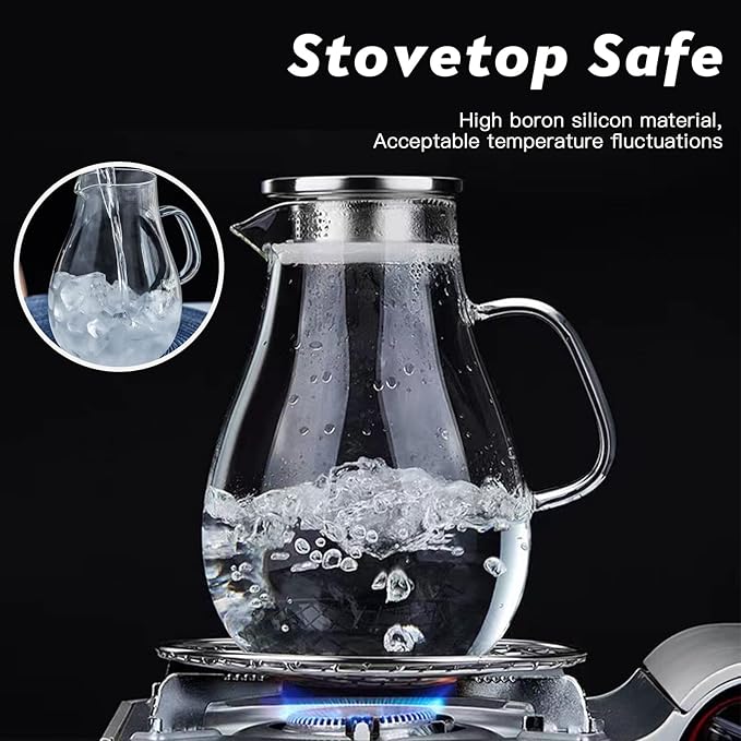 84.5oz Borosilicate Glass Teapot with 304 Stainless Steel Lid & Built-in Strainer, Stovetop & Microwave Safe Tea Kettle for Loose Leaf/Iced/Fruit/Herbal Tea, 2500ml Clear Pot - Bloomnest