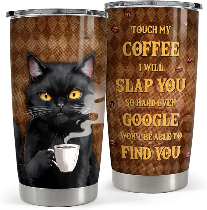 Black Cat Tumbler 20oz Stainless Steel Insulated Coffee Travel Mug Cup for Men Women on Birthday Christmas - Bloomnest