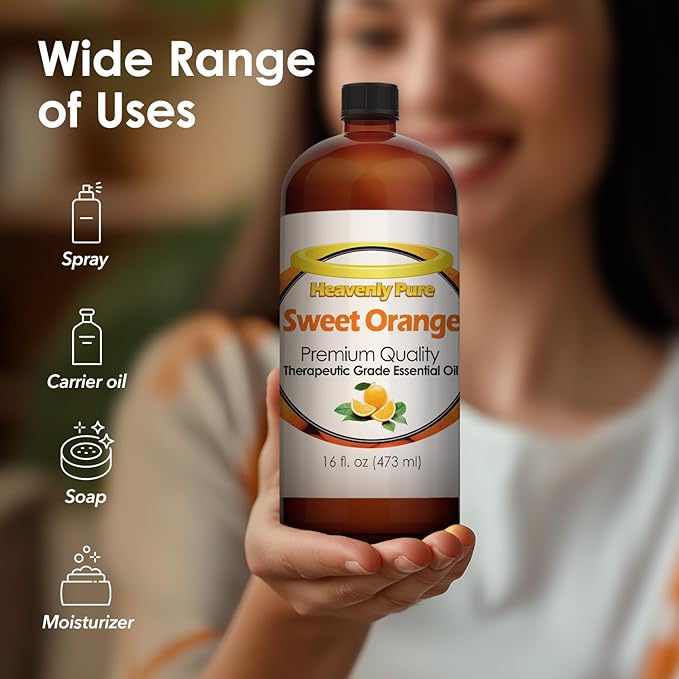 Sweet Orange Essential Oil 16 Fl Oz (Pack of 1) Large Bottle for Aromatherapy Diffusers Candles and DIY Crafts - Bloomnest