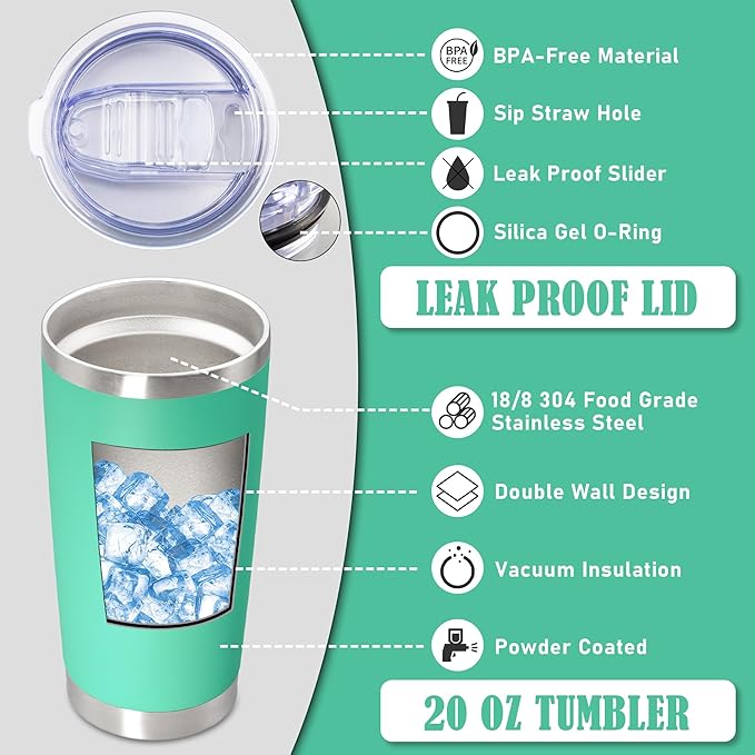 20 oz Tumbler Coffee Travel Tumblers Bulk with Lid Stainless Steel Double Wall Vacuum Insulated Mug Powder Coated Cups fit Car Cupholder for Hot and Cold - Light Blue, 1Pack - Bloomnest