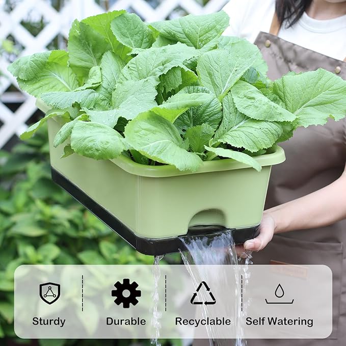 Window Box Planter 6 Pcs, 17 Inches Rectangle Flower Pots with Drainage Holes and Trays, Vegetable Planters for Windowsill Patio Garden Balcony Home Indoor Outdoor (Light Green, 18*10*6 inch) - Bloomnest