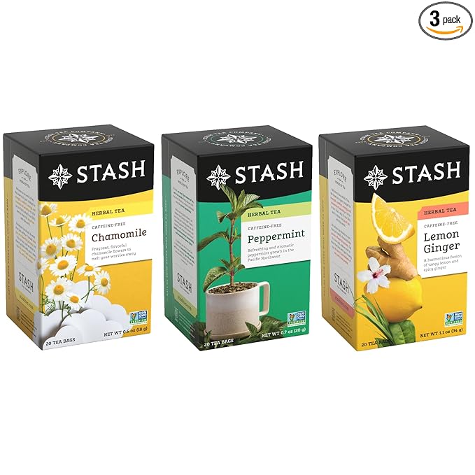 Stash Tea Comfort Classics Herbal Tea Sampler - Assortment of Non-Caffeinated Teas Including Peppermint, Chamomile and Lemon Ginger Teas, 18-20 Count (Pack of 3) - Bloomnest