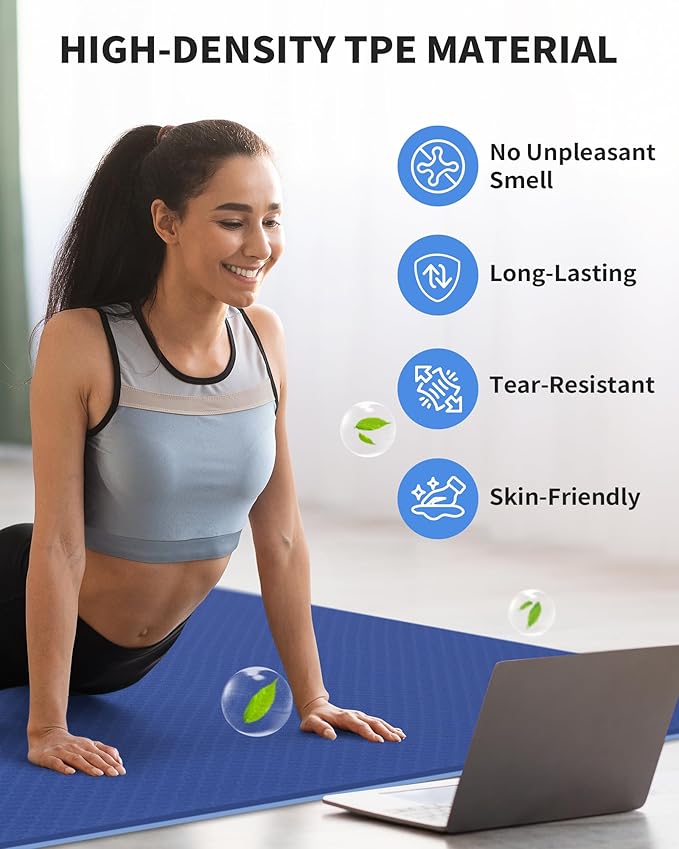 CAMBIVO Large Yoga Mat (6'x 4'), Extra Wide Workout Mat for Men and Women, Yoga Mat Thick 1/3 &1/4 Exercise Mats for Home Workout, Yoga, Pilates (Black,1/4 inch) - Bloomnest