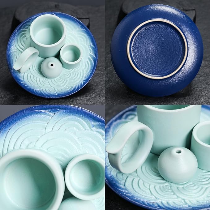 4 in 1 Ceramic Incense Burner Holder with Handle for Burning Sage, Palo Santo Stick, Joss Sticks, Candle in Your New House, Office, Yoga, Meditation Room (Sky Blue) - Bloomnest