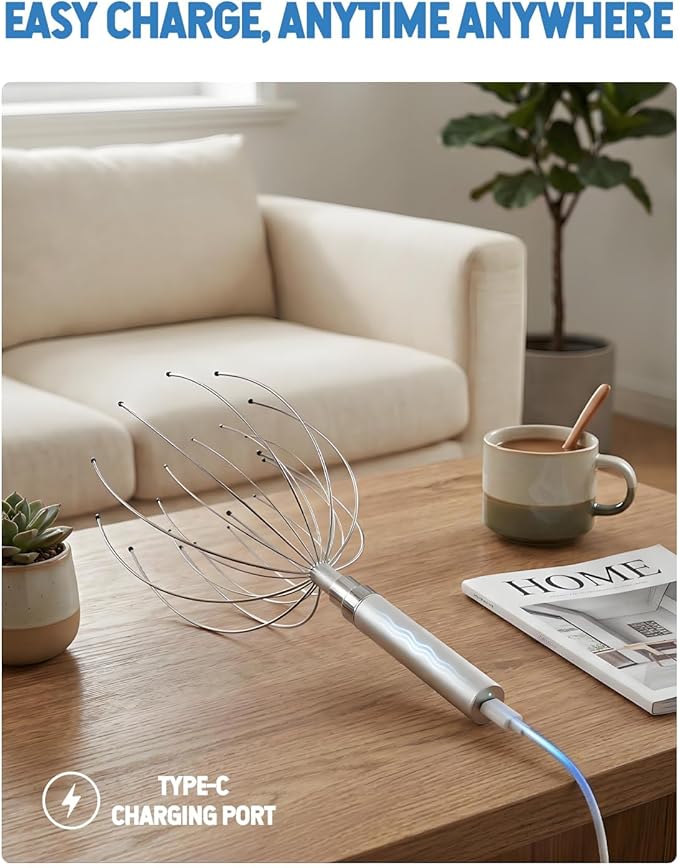 Winyoung Head Massager Scalp Stress Relief, Rechargable Electric Scalp Massager, Handheld Vibrating Head Scratchers with 20 Metal Fingers for Hair Scalp Massage Relaxation Self-Care Winyoung