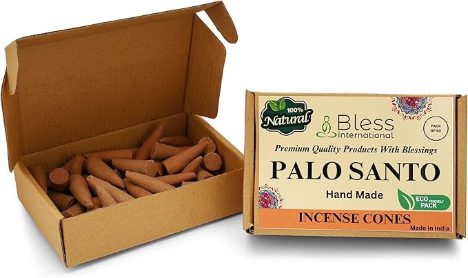 Bless International Palo Santo 100%-Natural-Incense-Cones Handmade-Hand-Dipped Organic-Chemicals-Free for-Purification-Relaxation-Positivity-Yoga-Meditation The-Best-scents (60 Count)