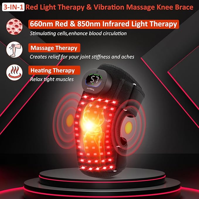 Infrared Light Knee Massager with Heat and Red Light Therapy, 660nm & 850nm Knee Pain Relief, Vibration Heated Cordless Knee Wrap for Elbow Shoulder to Women Men and Elder - Bloomnest