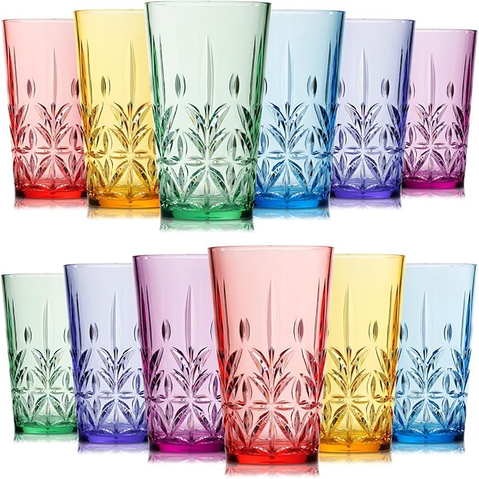 Royal Plastic Drinking Tumbler, Premium Quality Water Glasses, Dishwasher-Safe BPA-Free Durable Mixed Colors Assorted Stackable Cups, 18 oz Set of 12 - Bloomnest