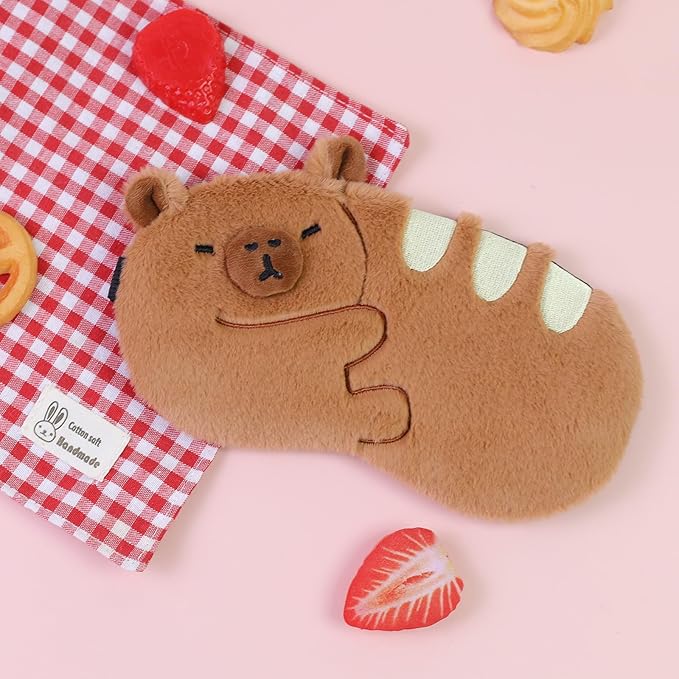 Cute Sleep Masks Cartoon Eye Mask Plush Sleeping Mask Kawaii Travel Blindfold - Funny Novelty Eye Shade for Kids, Girls & Adults, Brown Baguette - Bloomnest