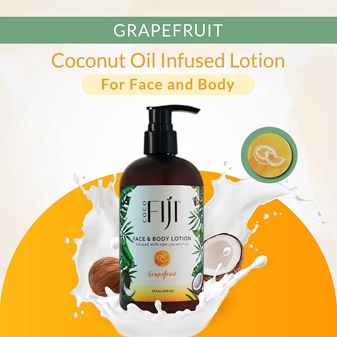 Coco Fiji Face & Body Lotion Infused With Coconut Oil | Lotion for Dry Skin | Moisturizer Face Cream & Massage Lotion for Women & Men |Grapefruit 12 ozPack of 3 - Bloomnest