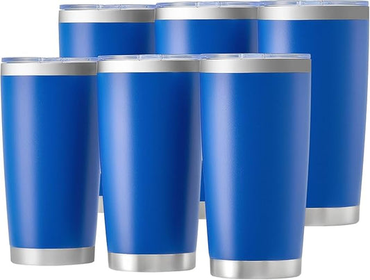 OMTech 20oz Tumblers Bulk, 6pc Stainless Steel Tumbler Set with Lid & Straw, Double Wall Vacuum Insulated Mug for Laser Engraver, Travel Coffee Mug for Hot & Cold Drinks, Navy Powder Coated Cup - Bloomnest