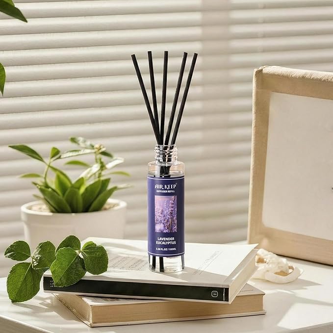 Airkeep Reed Diffuser Set,1.69 fl oz (50 ml) - Lavender Eucalyptus Oil Diffusers with 8 Reed Sticks,Home Fragrance Reed Diffuser for Bathroom Shelf Decor - Bloomnest