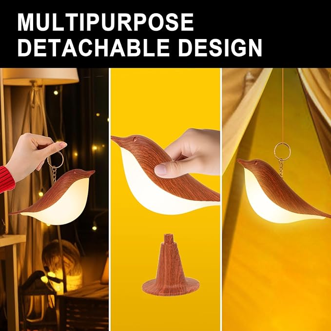 Bird Small Desk Lamp, Dimmer Kids Night Light for Bedroom, Cordless Table Lamp with 3 Color Temperature and Touch Sensor, Rechargeable Bedside lamp, Hummingbird Lamp - Bloomnest
