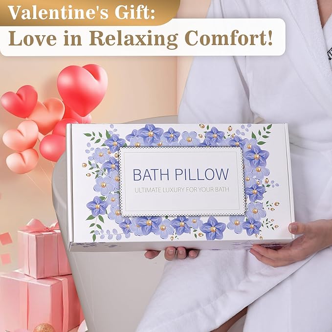 Bath Pillow Luxury Bathtub Pillow, Extra Soft & Comfortable Bath Pillows for Tub Head Neck and Back Support, with 4D Air Mesh Cushions & Non-Slip Suction Cups - Bath Accessories Spa Gifts for Women