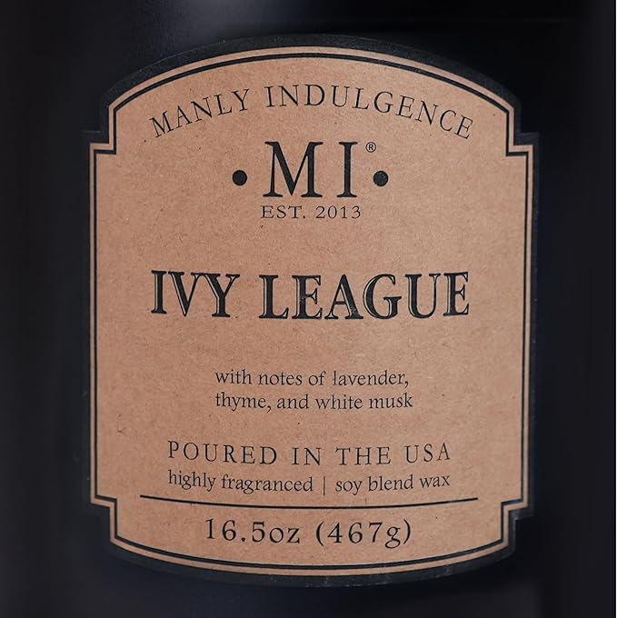 Manly Indulgence Ivy League Scented Candles for Men, 2 Wick, 16.5 oz, Premium Soy Blend Wax, 60H Burn, Candles for Home Scented - Made in The USA - Bloomnest
