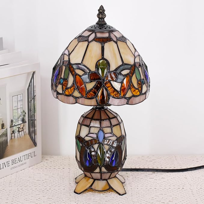 Small Tiffany Lamp Stained Glass Table Lamp Mini Mother Daughter Vase Desk Accent Light for Bedroom Bedside Reading Home Antique Style Decor 8X14 Inches (Serenity Victorian) - Bloomnest
