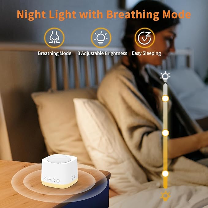 Portable Travel Sound Machine for Sleep, White Noise Sound Machine with Night Light, Pocket-Sized, Long-Lasting Power, 16 Soothing Sounds, Memory, Timer for Adults Baby Office Privacy Gift, Hotel