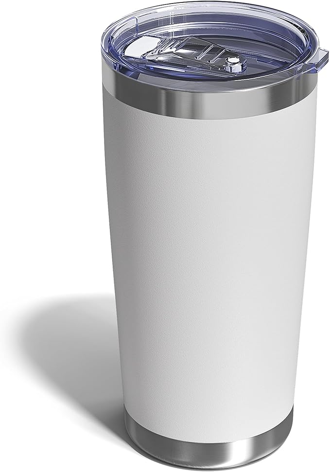 Travel Coffee Tumbler 20oz, 1 Pack Leakproof Travel Coffee Mug with Lid and Straw, Stainless Steel Double Wall Vacuum Insulated Tumbler for Hot/Iced Drinks (Textured Matte, White) - Bloomnest