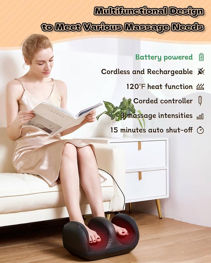 Foot Massager, Shiatsu Foot Massager with Heat, Rechargeable Calf Massager, Massage Calf, Deep Kneading Massage for Home and Office, Gifts for Women, Men, Dad, Mom - Bloomnest