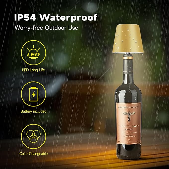 2025 New Wireless Bottle Lamp - LED Bottle Lights for Liquor & Wine Bottles, Cordless Lampshade, Whiskey Bottle Top Light, Bottle Stopper Night Light Kit, Rechargeable 3-Tone Touch-Dimmable - Bloomnest