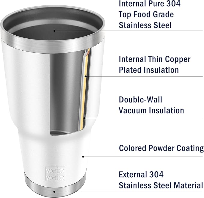 WETOWETO 30oz Tumbler, Stainless Steel Vacuum Insulated Water Coffee Tumbler Cup, Double Wall Powder Coated Spill-Proof Travel Mug Thermal Cup for Home Outdoor (White, 1 Pack)