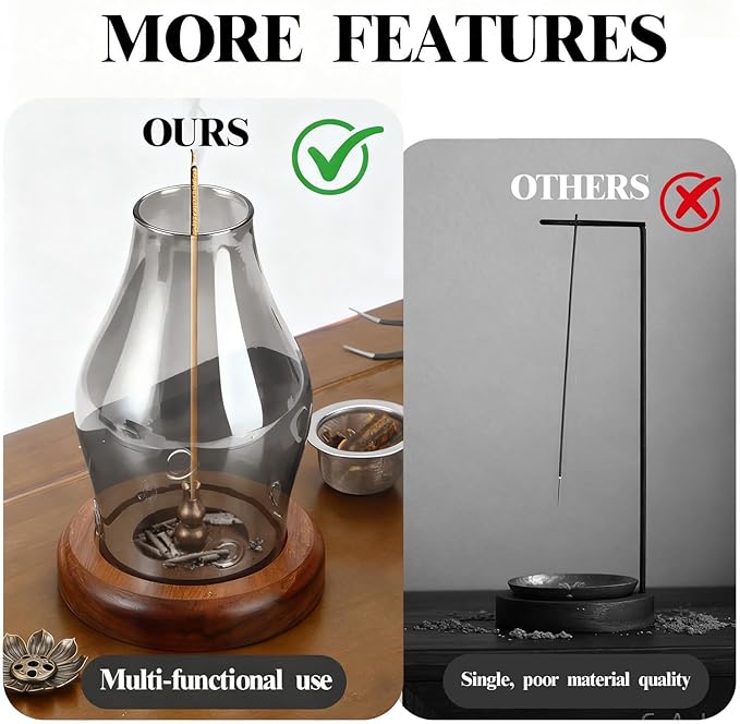 Glass Incense Holder for Sticks, Wooden Incense Stick Holder With Ash Catcher, Modern Insence-Stick Holder, Multi-Functional Anti-Ash Flying Incent Holder for Yoga Spa Meditation Home Zen Decor (Gray) - Bloomnest