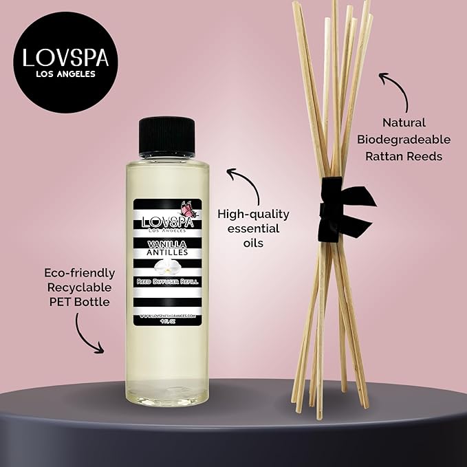 LOVSPA Vanilla Antilles Diffuser Oil - Luxury Essential Oils for Diffuser Refill & Air Freshener Room Spray - Long-Lasting & Natural Home Fragrance, Scented Oil for Diffusers, USA Made, 4oz - Bloomnest
